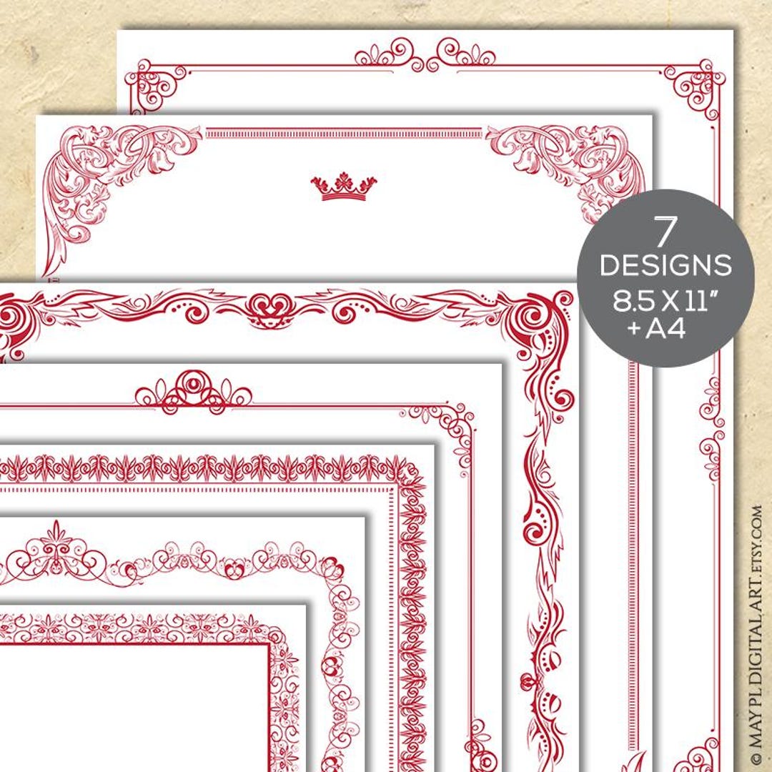 Vintage Red Borders A4 and 8x11 Clipart - Certificate, Document