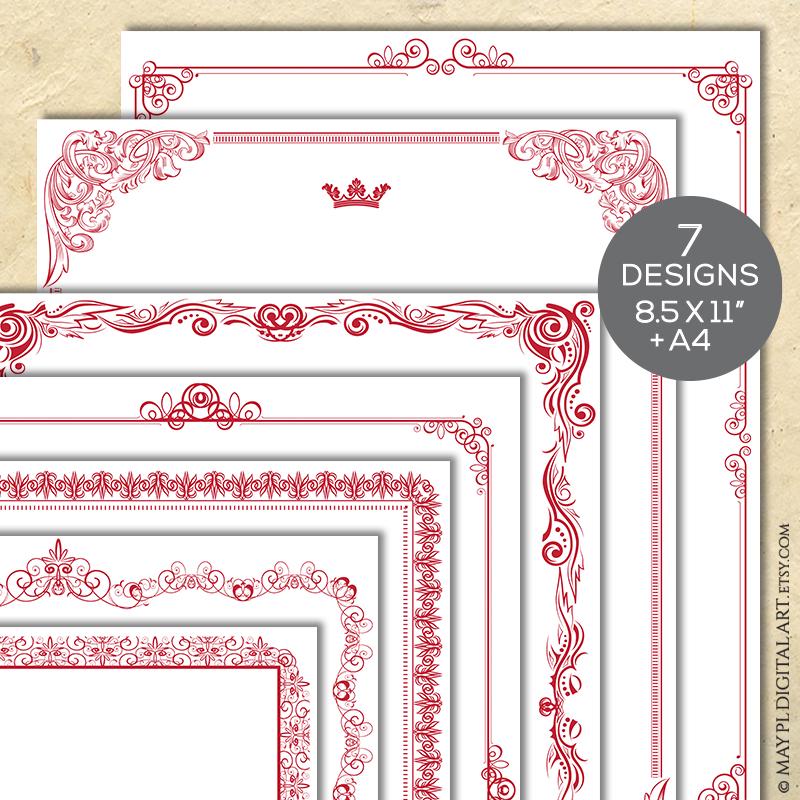 Vintage Red Borders A4 and 8x11 Clipart - Certificate, Document