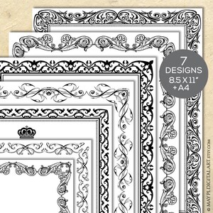 Dokument Seitenränder 8x11 und A4 Zertifikat - Schwarzes Altes Stil Intriges Vintage Rahmen Diploma Bundle 11097