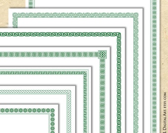 Green Celtic Knots Simple Borders Clip Art - Instant Download Vintage 8x11 Digital Frames for DIY Certificates, Diplomas, Awards 10842