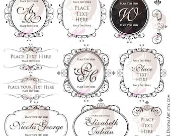 Digital Monogram Frame Flower Garland Flourish Clipart Logo Design VECTOR Swirl Spring Floral Evergreen Wedding Wreath Jpg Png Files 10591