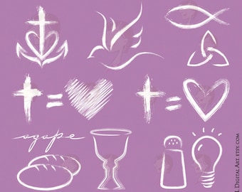 Easter Clipart Christian Graphic White - Cross Equals Love, Faith Hope Love Sign, Holy Spirit, Fish, Salt And Light, Bread And Wine 10745