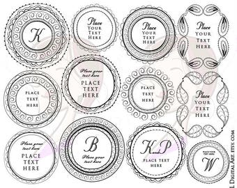 Whimsical Clip Art Frames and Borders - Hand Drawn Paisley Monogram Graphics suitable for designs of Wedding Items, Cards, Tags 10071