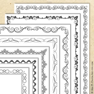 Seitenränder 200x300 Vintage Zertifikat Rahmen - Swirls Black Digitale Kalligraphie zum Ausdrucken, Set mit 7 Designs 10851