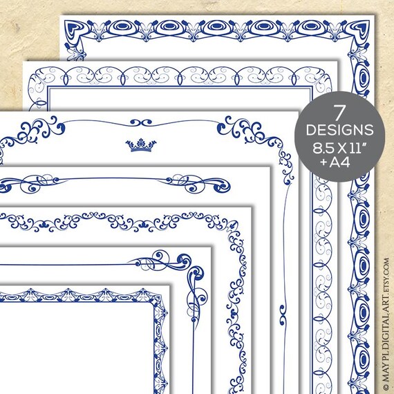 A4 8x11 Blue Borders Clipart for Certificates, Documents - Page