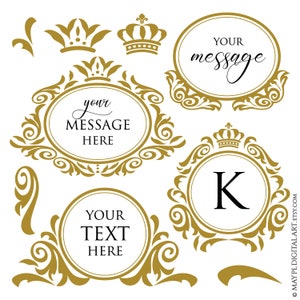Monogramm Logo Digitaler Rahmen, Antik Gold Flourish Royal Crown Clip Art - Vintage Blatt Dekorative Handwerk Grafiken Instant Download 10903