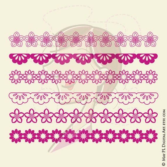 Floral Borders Clipart Fuschia Pink Mexican Design Includes Flowers Dove Bird And Heart Perfect To Make Invitations 10647
