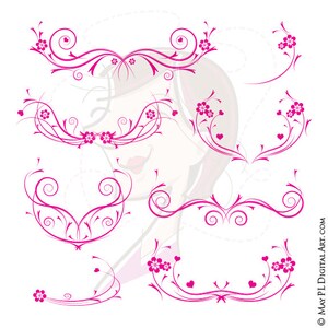 Flourish Swirls Clipart Hot Pink Floral VEKTOR dekorative Blumen Locken Scrapbook Craft Seite Dekoration DIY Hochzeiteinladung 10344