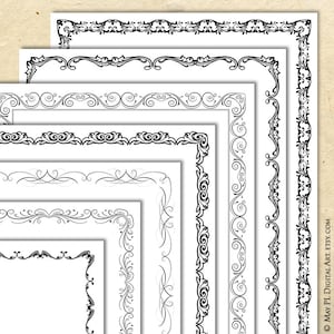 8x11 Cyfrowe obramowanie dekoracyjne ramki Strona projektu - Użytek komercyjny, Czarny Vintage Swirls Flourish DIY Certyfikat Nagroda Dyplom 10854