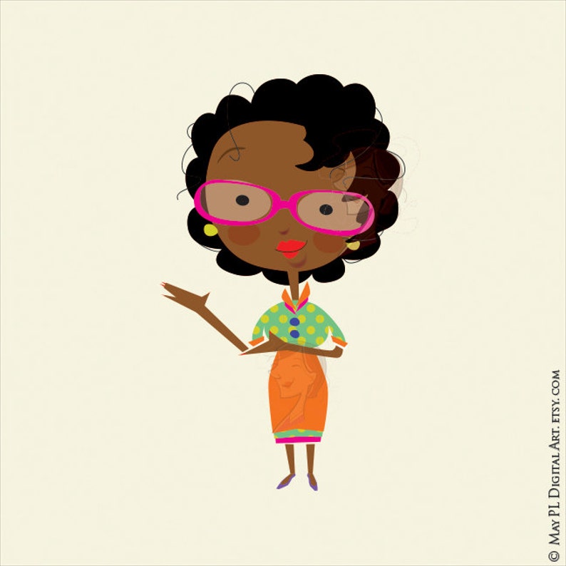 African American Woman Teacher, Classroom Clip Art Cute Black Lady Vector with Blackboard, Crayon, Paintbrush FREE Commercial Use 10010 image 3