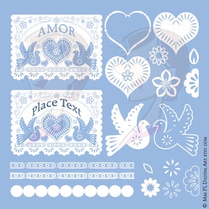 Papel Picado Banners Convites de Casamento Brancos Gráficos Digitais Pássaros Corações Flores Clipart Cinco de Mayo Clip Art Design 10578