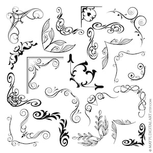 Digital Border Corners Flourishes Clip Art - Vintage Swirls Ornaments Calligraphy Black Page Decoration Download immediato Etsy 10845