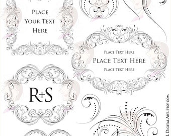 Scroll Flourish Frames Decorative Swirl Vintage Graphics Commercial Use Business Monogram Floral Frame DIY Logo Clip Art Vector Images 10733