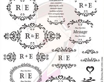 Monogram Frames Commercial Use - Lovely Flourish Designs you can utilise to DIY Wedding, Logo, Labels, Tags, Crafts, Scrapbook 10371