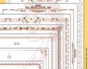 ROSE GOLD Borders Frames 8x11 - make your own Award, Certificate, Invitation or Decorate your Document with these Retro Frame Clip Art 10583