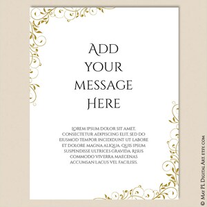 May include: A white card with a gold floral design border. The text "ADD YOUR MESSAGE HERE" is in black font. The text "LOREM IPSUM DOLOR SIT AMET, CONSECTETUR ADIPISCING ELIT, SED DO EIUSMOD TEMPOR INCIDIDUNT UT LABORE ET DOLORE MAGNA ALIQUA. QUIS IPSUM SUSPENDISSE ULTRICES GRAVIDA. RISUS COMMODO VIVERRA MAECENAS ACCUMSAN LACUS VEL FACILISIS." is in black font.