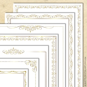 Clipart grenslijsten Vintage paginadecoratie - gouden wervelingen Royal Design Elements voor zakelijke projecten of documenten Set van 7 Png Jpeg 10877