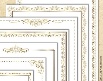 Clipart Border Frames Vintage Page Decoration - Gold Swirls Royal Design Elements for Business Projects or Documents Set Of 7 Png Jpeg 10877