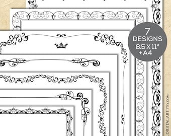 A4 8x11 Page Borders Clipart - Document Design Old Black Frames