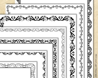 Fancy Page Borders, Flourish Patterned Frames Digital Download Black Vintage DIY Certificates Award Documents Wedding Invitations 10915