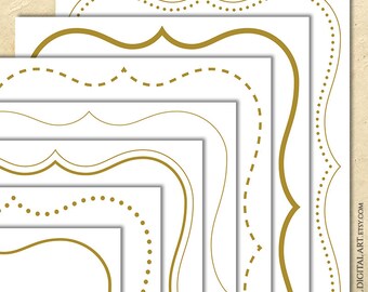 Thin Gold Borders Clipart - 8x11 Outline Page Border Frames great as Teacher Resource or DIY Invitation, Certificate, Award, Document 11036