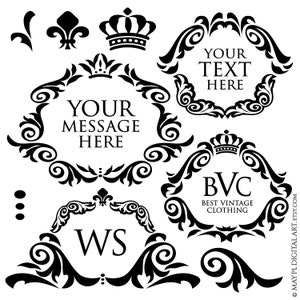 Schwarze dekorative Clipart - Vintage Ornamentale Geschäftsgrafik 11078