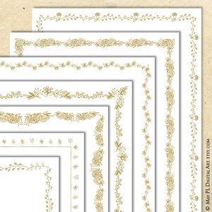 Antique Gold Roses and Peonies 8x11 Document Page Border Frames Digital Clipart - FREE Commercial Use - Add Your Own Text 10826