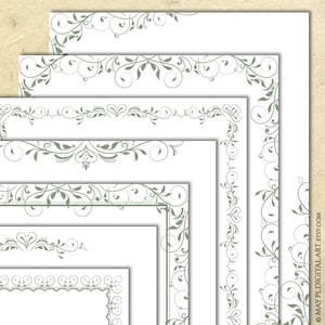 Sage Green Border, Vine Swirl Frames 8x11 Gift Certificate - Vintage Flourish Document Page Decoration, DIY Wedding Invitations 10936