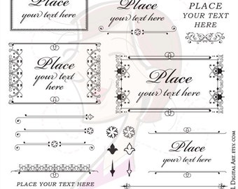 Clip Art Border Retro Ornate Ornament Wedding Scrapbook Supply Decorative Frame Text Divider Digital Frame Page Design Elements 10279