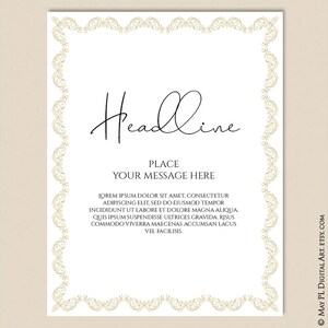 May include: A printable template with a gold ornate border and the text "Headline" and "Place Your Message Here". The text "Lorem ipsum dolor sit amet, consectetur adipiscing elit, sed do eiusmod tempor incididunt ut labore et dolore magna aliqua. Quis ipsum suspendisse ultrices gravida. Risus commodo viverra maecenas accumsan lacus vel facilisis." is also included.