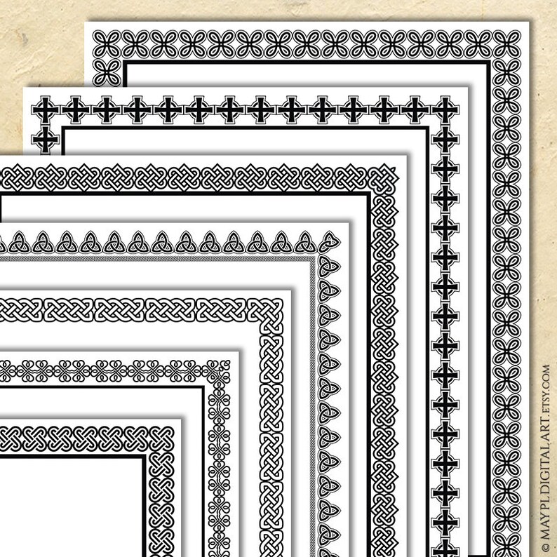 Document Border Frames Celtic Symbols Gaelic Line Art Digital Clipart ...