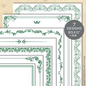 A4 8x11 Green Frames Borders Clipart - Designs to make your own Document Certificate Wedding Invite 11155