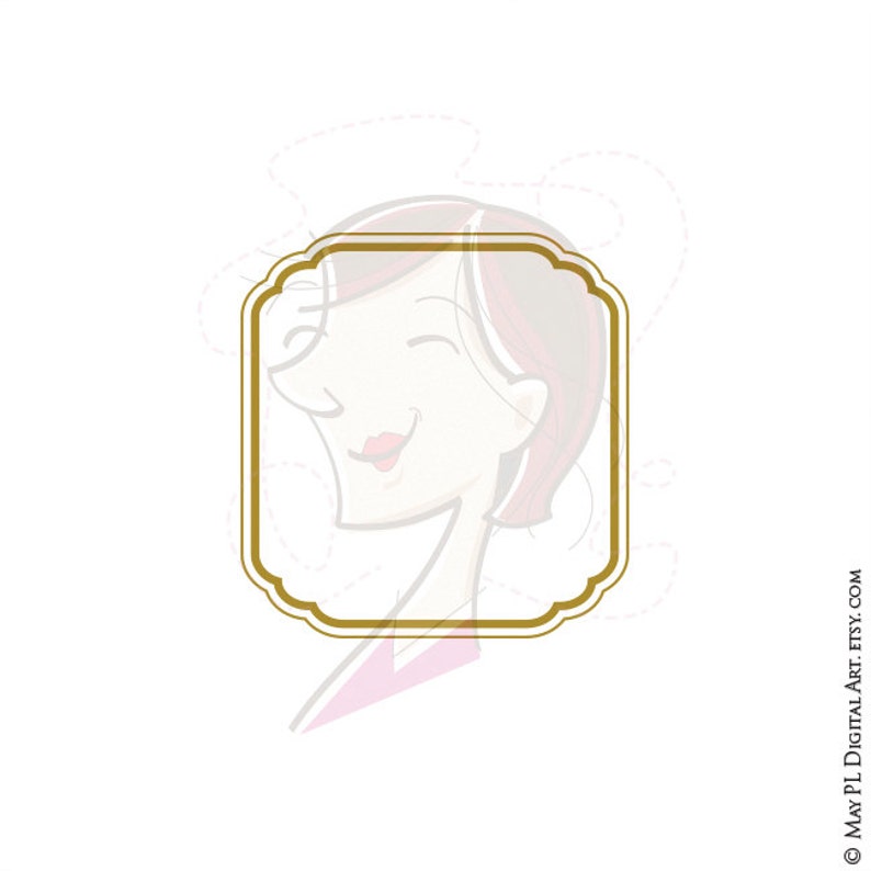 May include: A digital illustration of a woman with red hair smiling inside a gold frame.