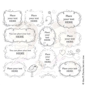 Marcos de corona florales caprichosos - Marco de hojas con garabatos, estilo dibujado a mano, ideal para bodas y tarjetas - Uso comercial 10464