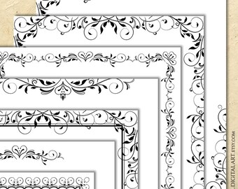 Flourish Swirls Border Frames, Page Document Decoration - Foliage Vine Vintage Line Art DIY Certificate, Invitations 10933