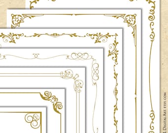 Gold Fancy Document Borders, 8x11 Page Digital Frame Vintage Designs - Curly Flourish Png Instant Download Set Of 7 Etsy Shop 10856