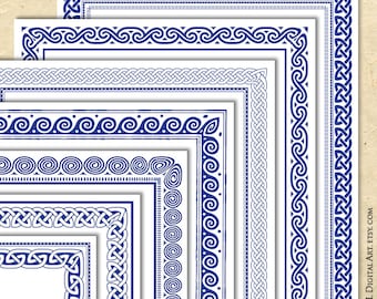 Blue Certificate Digital Frames, Celtic Knots 8x11 Borders, Vintage Diplomas, Awards Page Clip Art Instant Download 10801