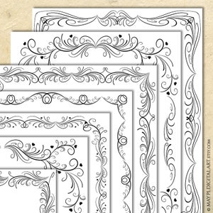 Schwarze Seitenrahmen mit Ornamenten - Vintage-Dokument, Zertifikat, Diplom, dekorative elegante Hochzeit - Einladungen 11045