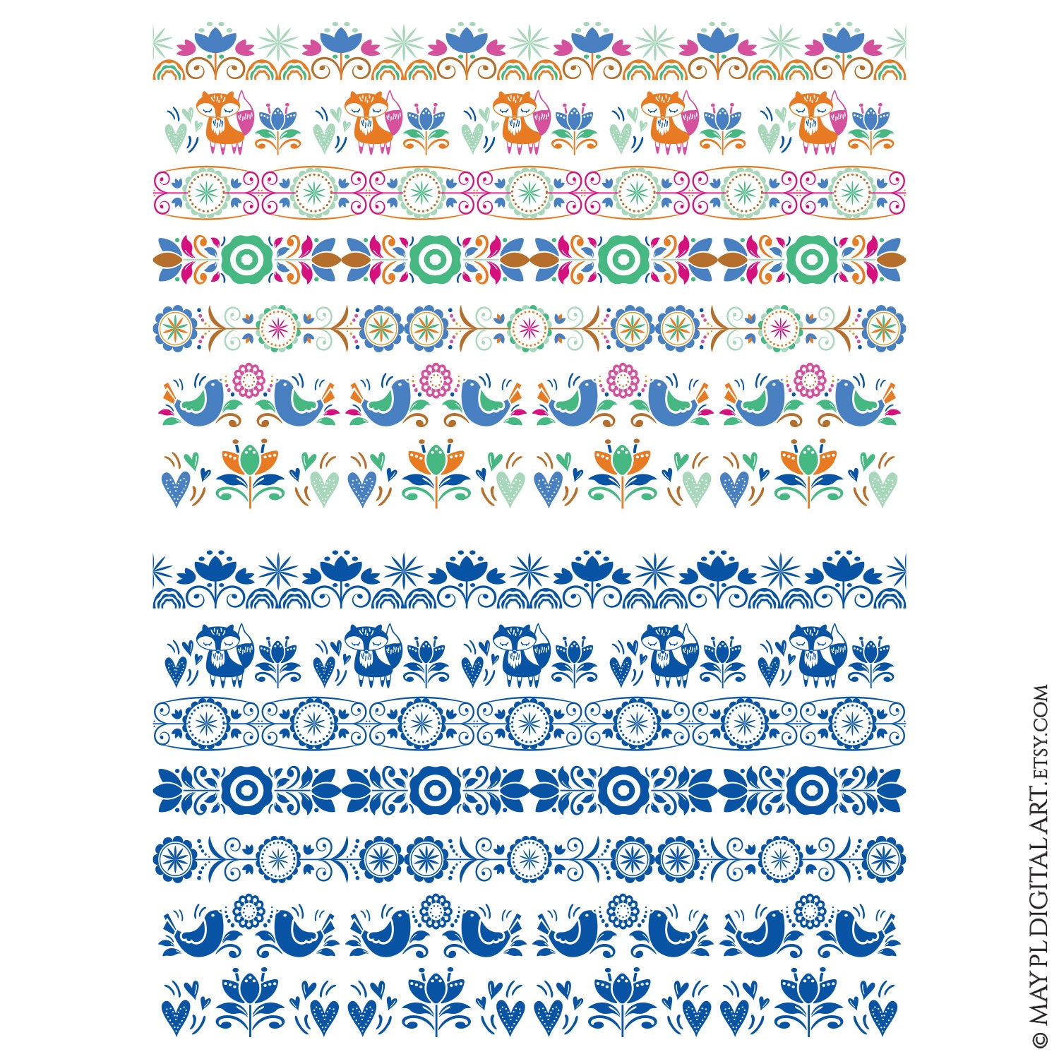 Scandinavian Folk Art Borders Frames - Design Elements Digital