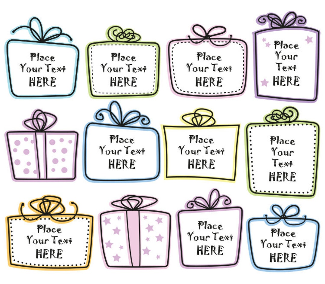 12 Doodle Digital Frames Gift Boxes Present Clip Art Cute Border ...