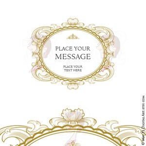 May include: A gold ornate frame with a white background and the text "PLACE YOUR MESSAGE PLACE YOUR TEXT HERE".