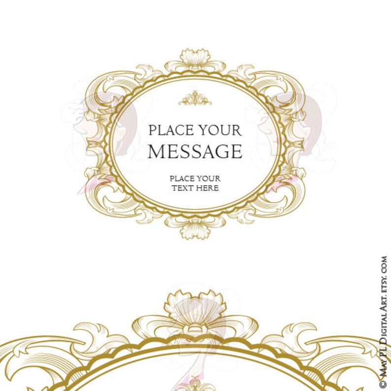 May include: A gold ornate frame with a white background and the text "PLACE YOUR MESSAGE PLACE YOUR TEXT HERE".