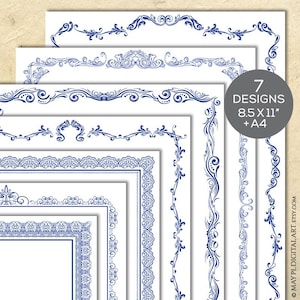 Geschenkgutschein Blaue Hochzeit Borders Frames Clipart - Vintage Look 8.5x11 Seite super als Award Printable KOMMERZIELLE NUTZUNG 10783