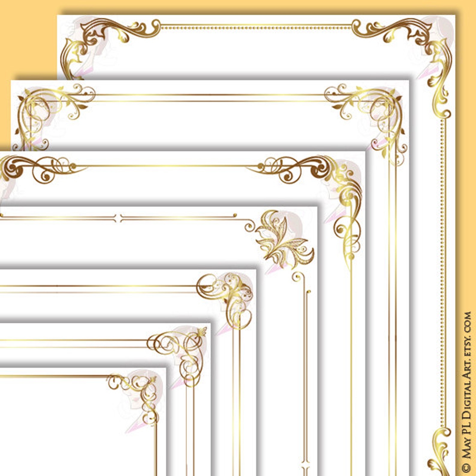 Document Frames Page Borders 8x11 Gold Floral Foliage Leaf Etsy