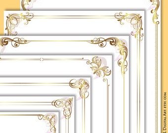 Document Frames Page Borders 8x11 Gold Floral Foliage Leaf Retro Wedding Clipart Award Certificate Form Diploma Invitation Graphics 10548