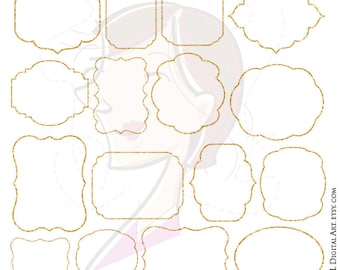 Glitter Frame Gold Clipart Set LARGE 10 Inch Jpeg Png Files Digital Download Sparkle Frames and Borders Label Tags Commercial Use 10323