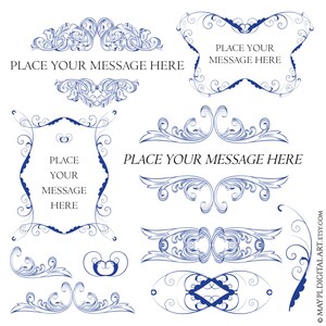 Royal Blue Flourish Baroque Digital Frames vintage Logo Symbol - Business Branding Classic-Design Wedding Invitation Clip Art 10908