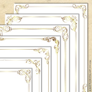 Goldene Ränder, digitaler Rahmen Clipart, Laubblätter Designs - Zertifikat, Einladung, kommerzielle Nutzung 11005