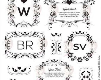 Monogram Wreath Png Vector Frames - includes 11 lovely Floral Vine Monogram Clipart and Design Elements - Free Commercial Use 10266