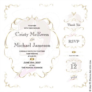 Gold Hochzeit Clipart Save The Date RSVP Thank You Kommerzielle Nutzung Swirl Rahmen Vektor Dateien Vintage DIY Einladungen Machen Sie Ihre eigene Einladung 10082